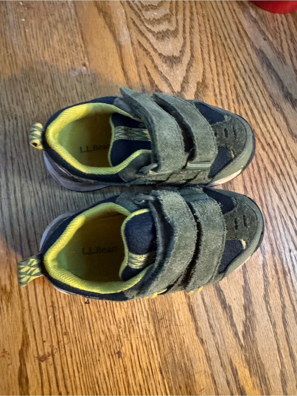 L.L. Bean Olive Green and Yellow Kids Velcro Trail Sneakers toddler size 8